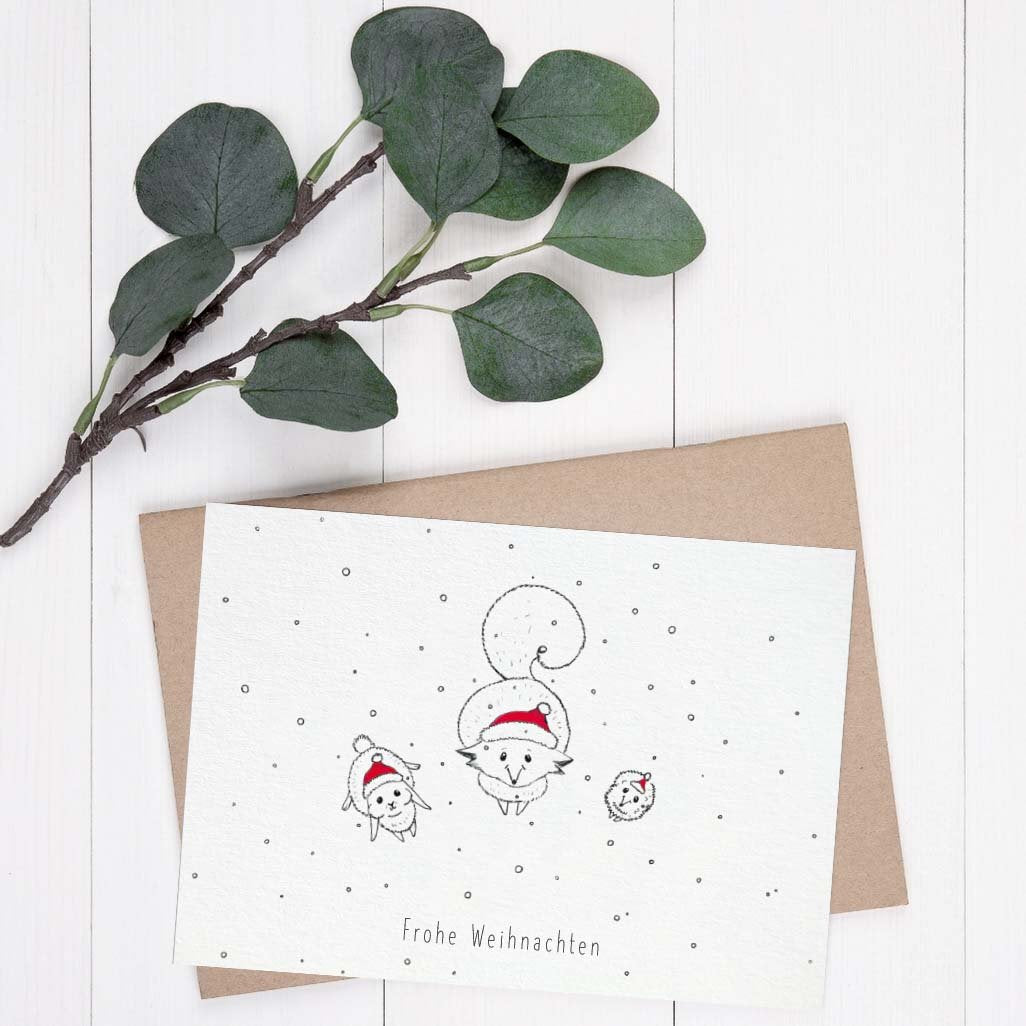 Grußkarte Waldtiere zu Weihnachten 