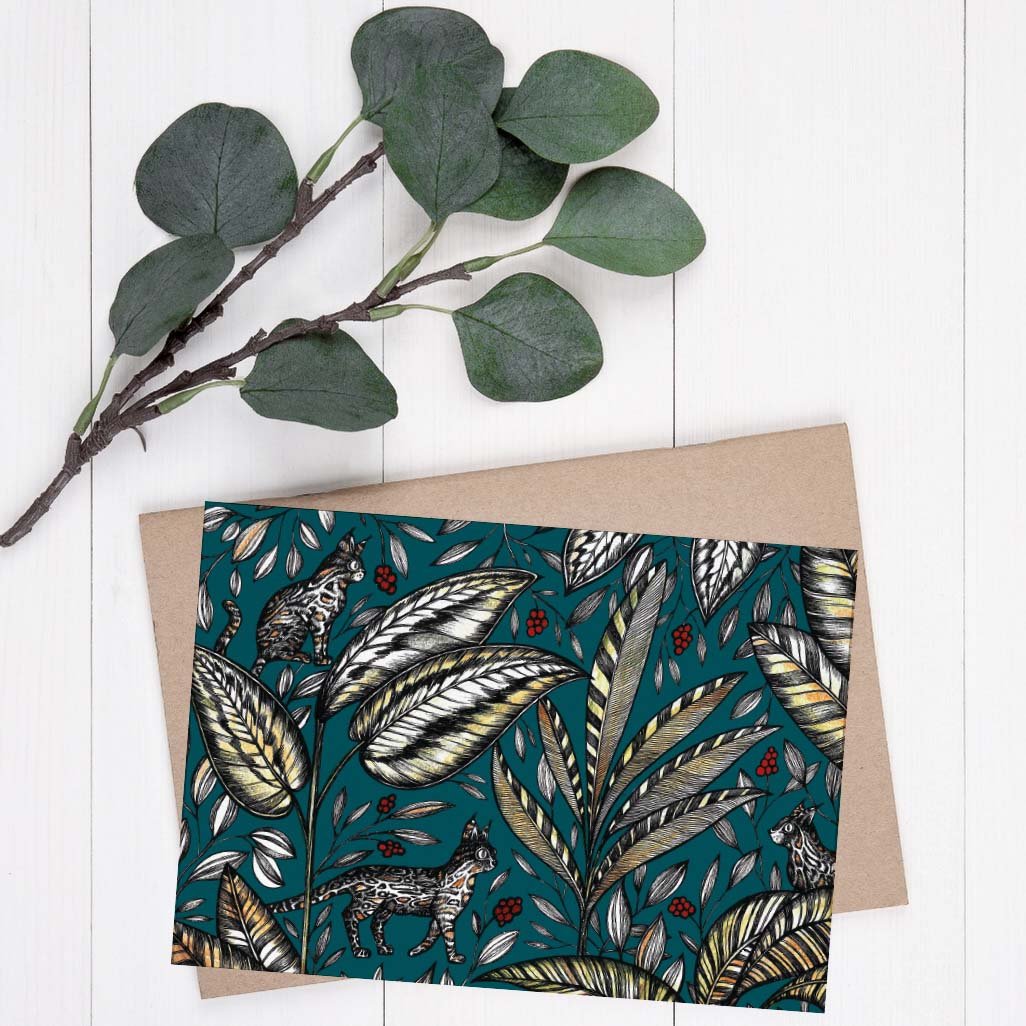 Grußkarte Wildkatzen Dschungel grün