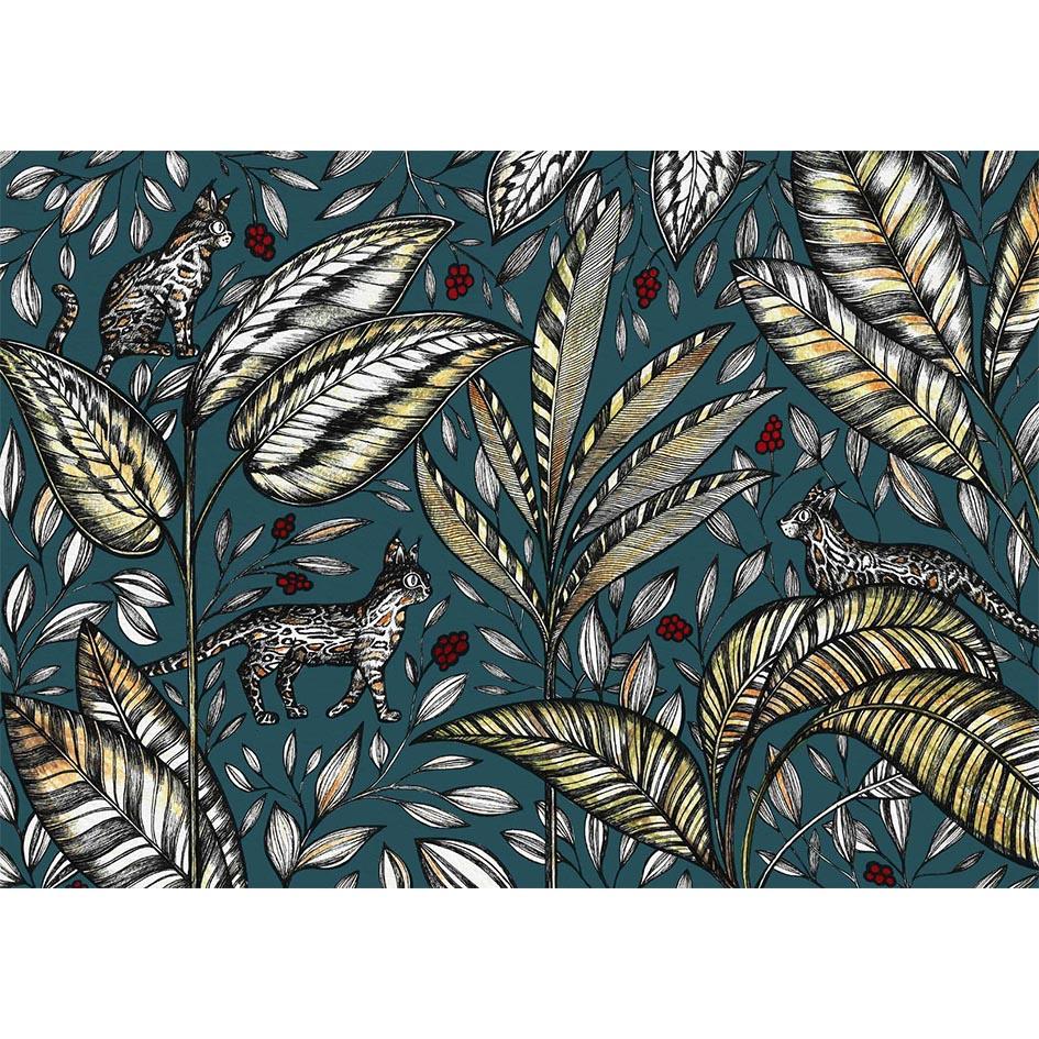 Postkarte Bambus Wildkatzen Dschungel blau